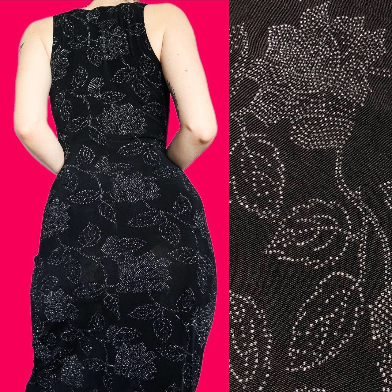 Beautiful 90s vintage black stretch glittery maxi dress UK 12