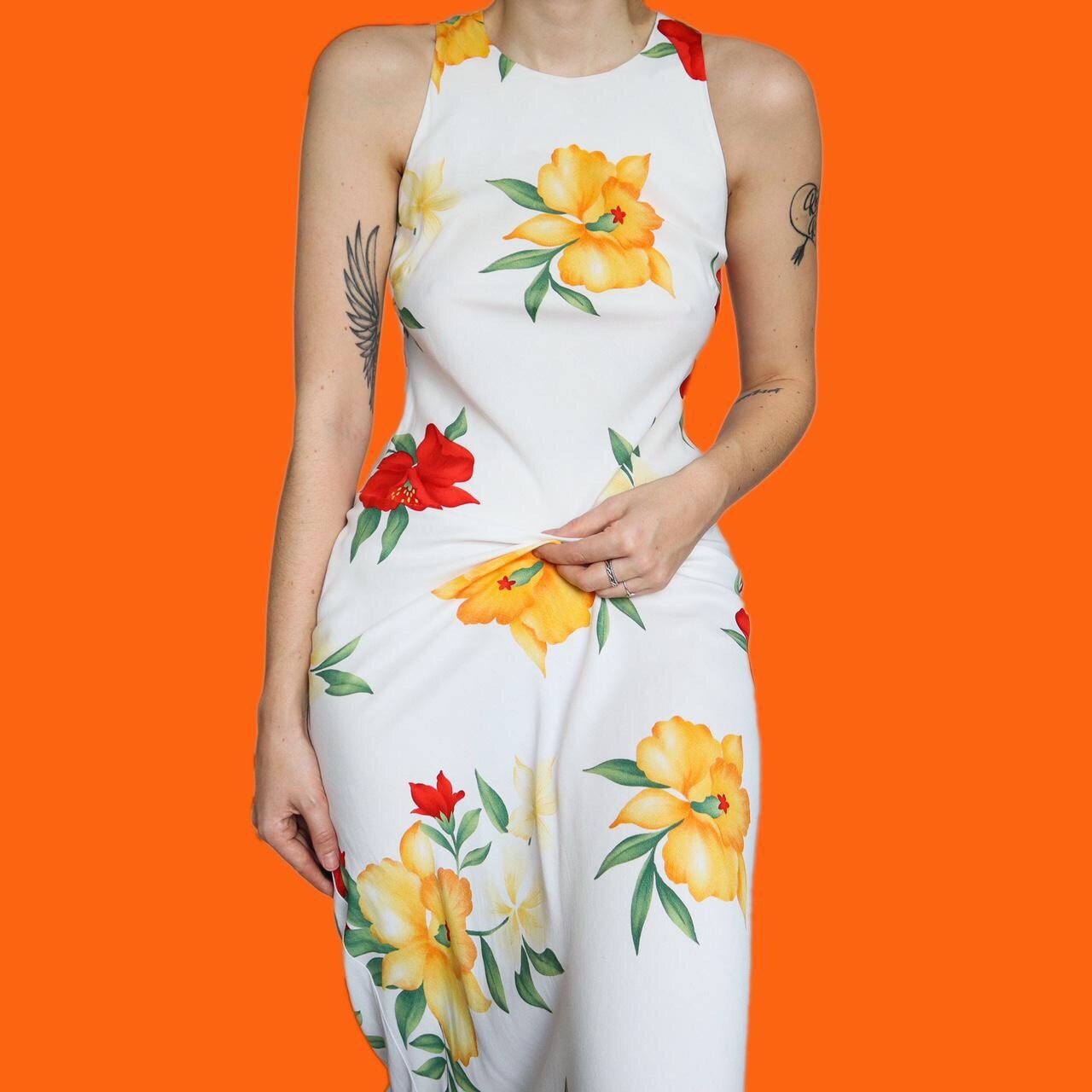 Beautiful 90s vintage white floral maxi dress UK 10