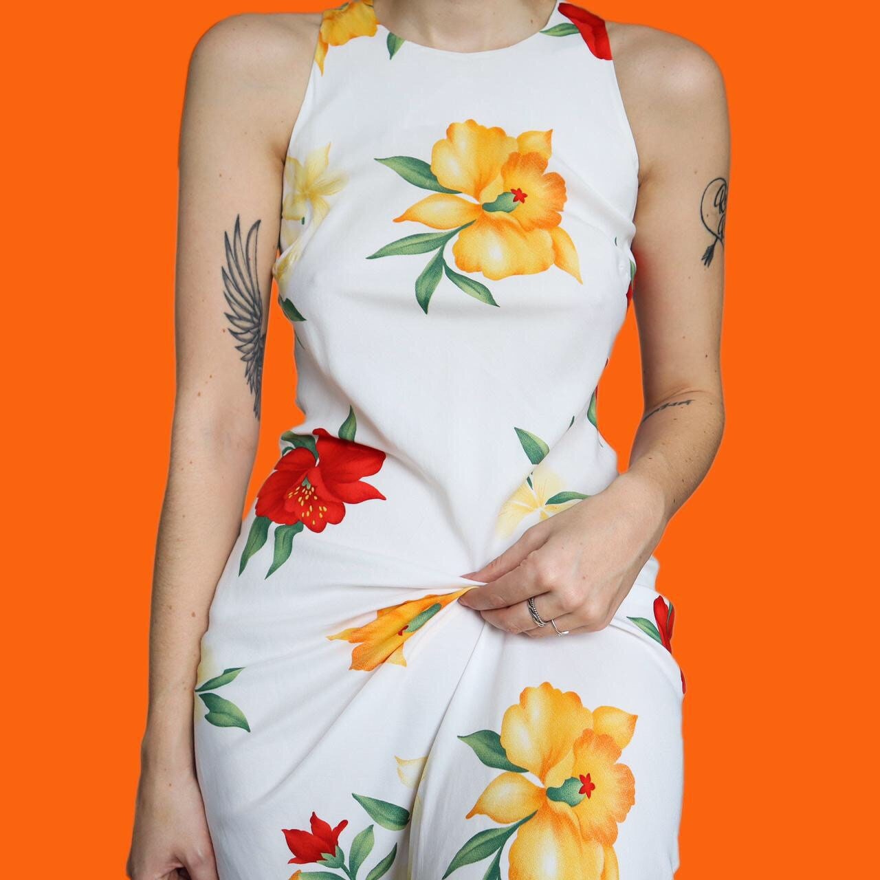 Beautiful 90s vintage white floral maxi dress UK 10