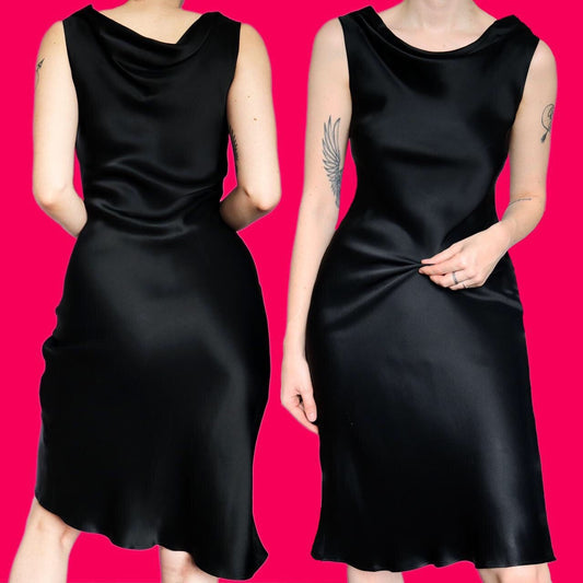 Beautiful Jaeger black silky LBD slip dress UK 10