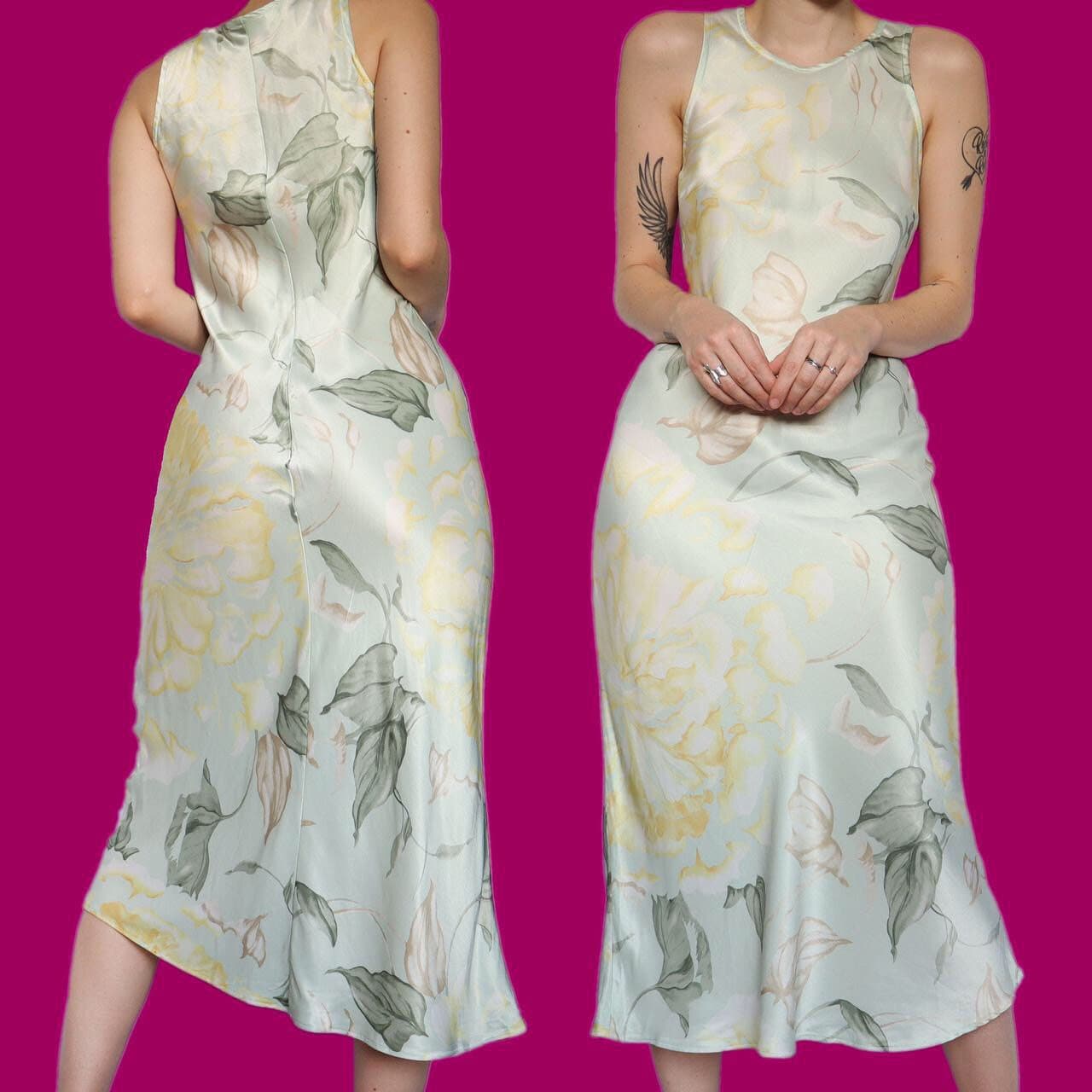 Beautiful vintage silky floral midi evening dress UK 12