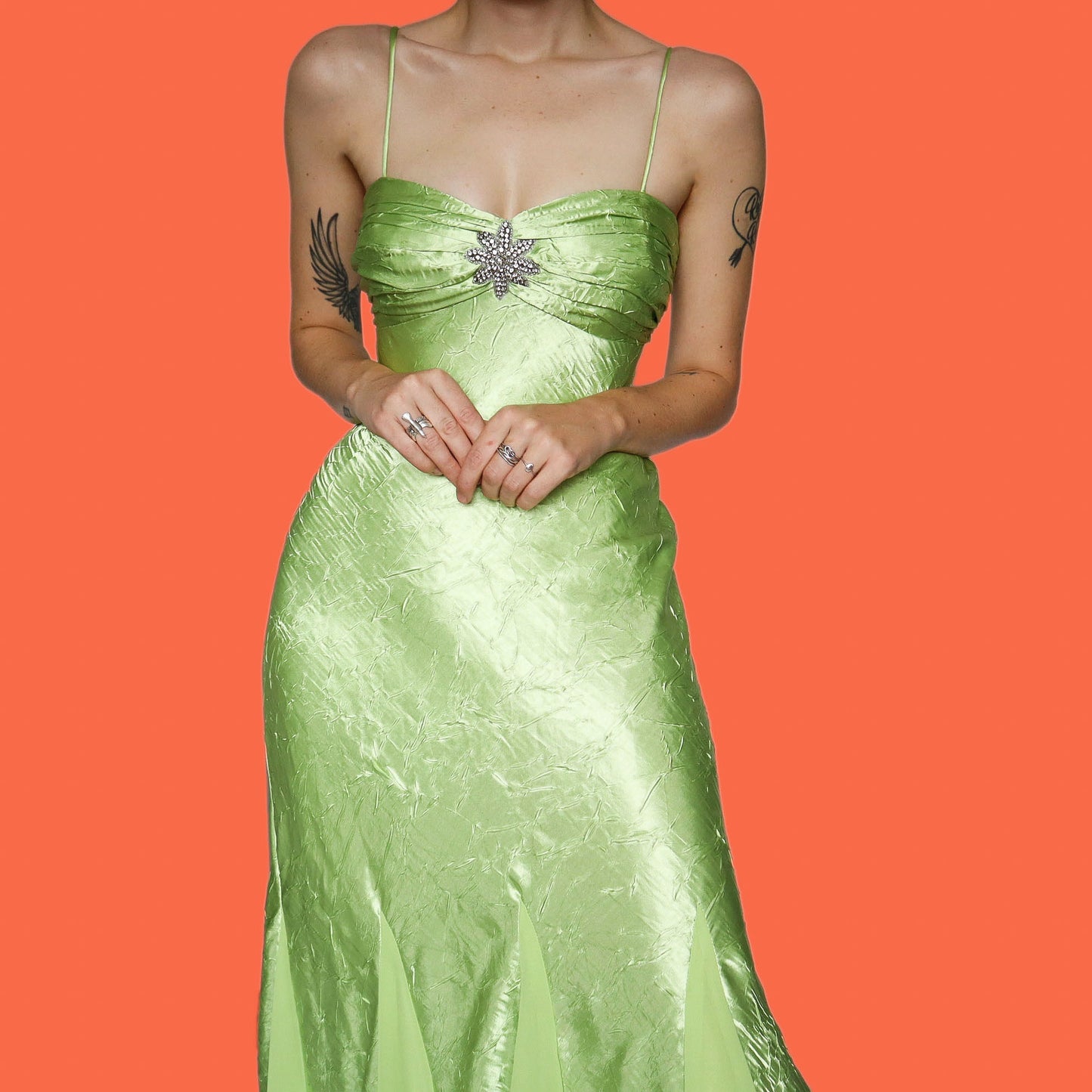Green diamanté evening prom dress UK 10