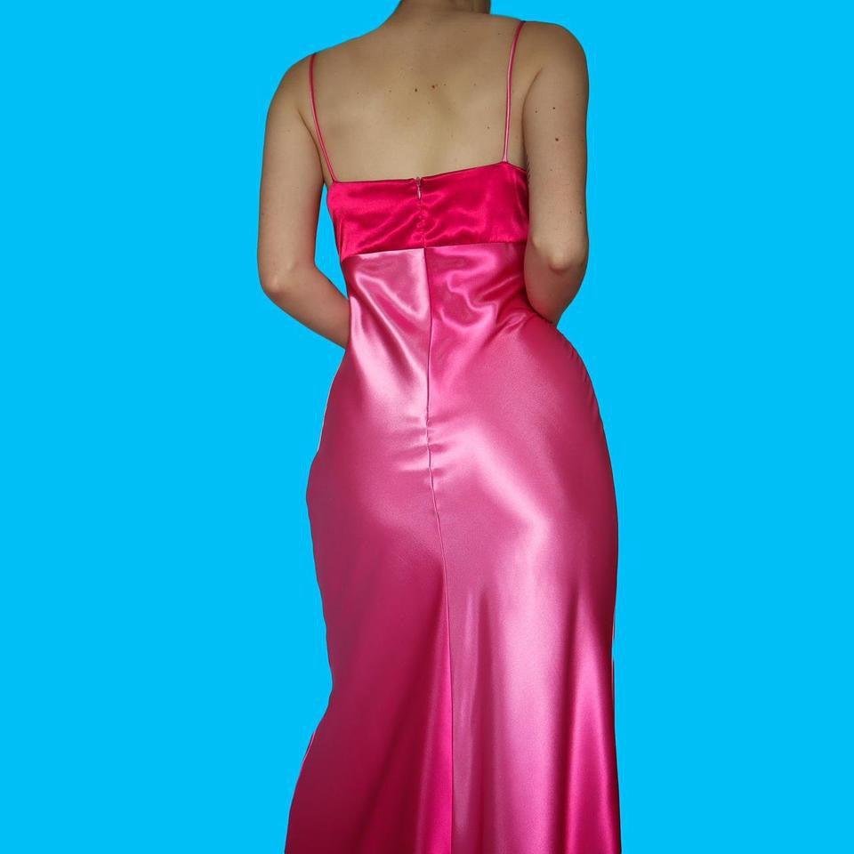 Silky pink ombré diamanté evening dress UK 14