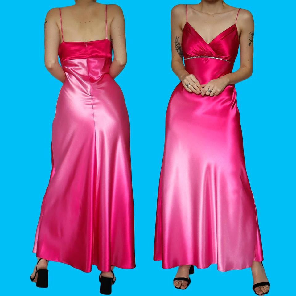 Silky pink ombré diamanté evening dress UK 14