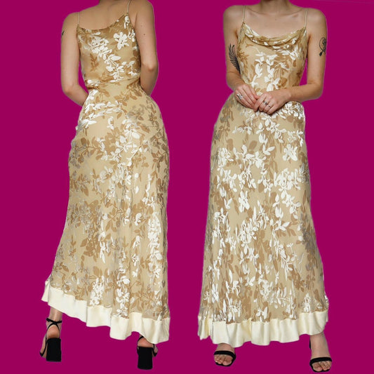 Beautiful cream silk blend slip evening dress UK 12