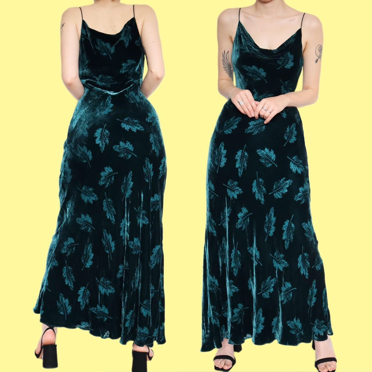 Beautiful silk blend teal leafy velvet slip dress UK 12