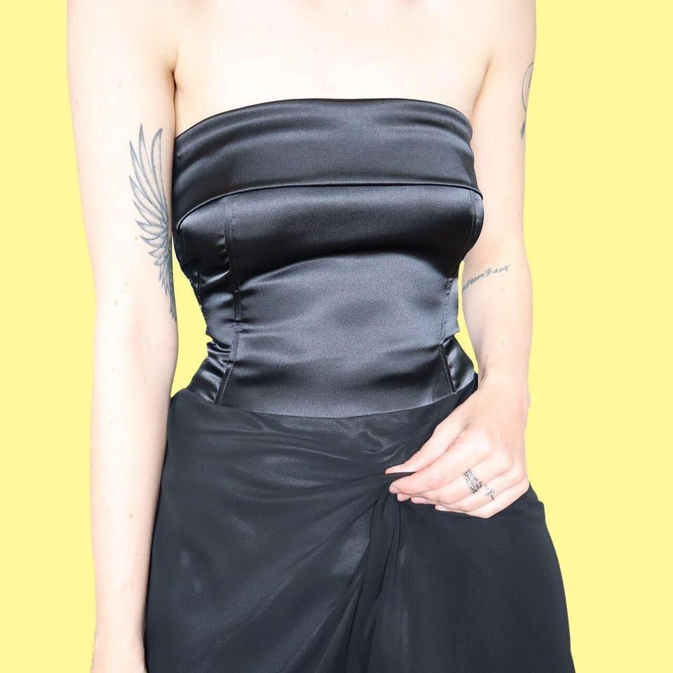 Black strapless lace up evening dress UK 14