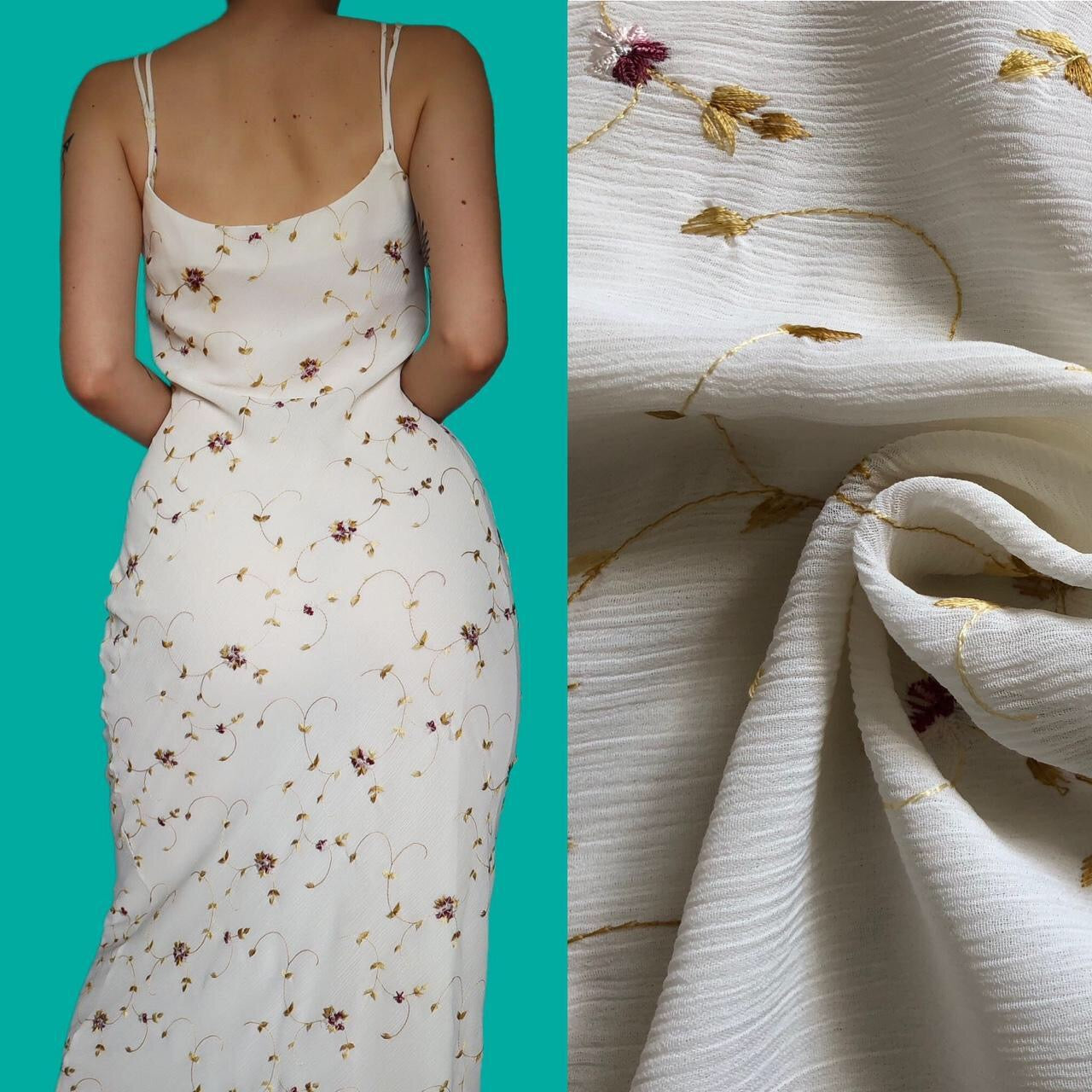 Beautiful white floral embroidered evening dress UK 12