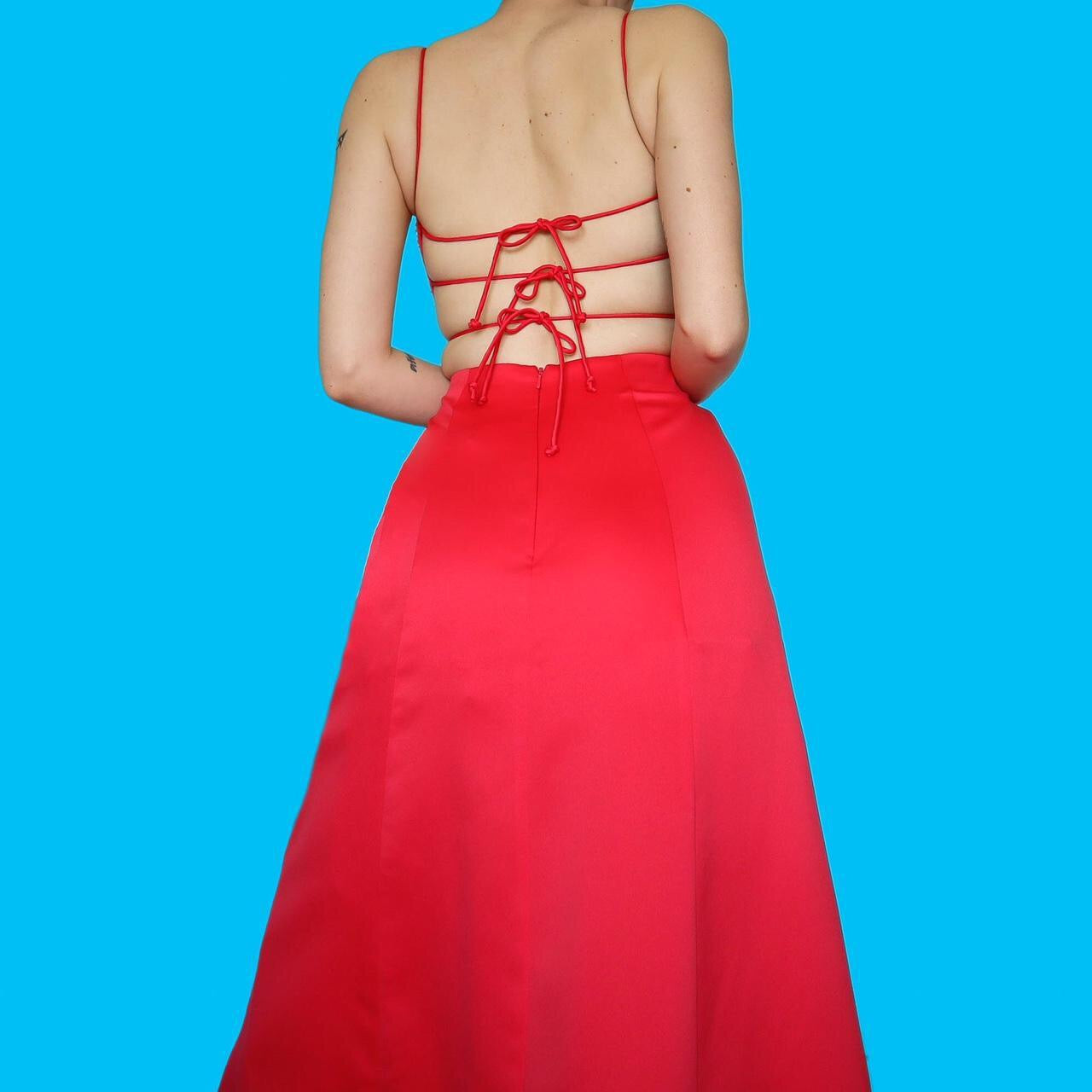 Beautiful Morgan & Co red a line beaded evening dress UK 10