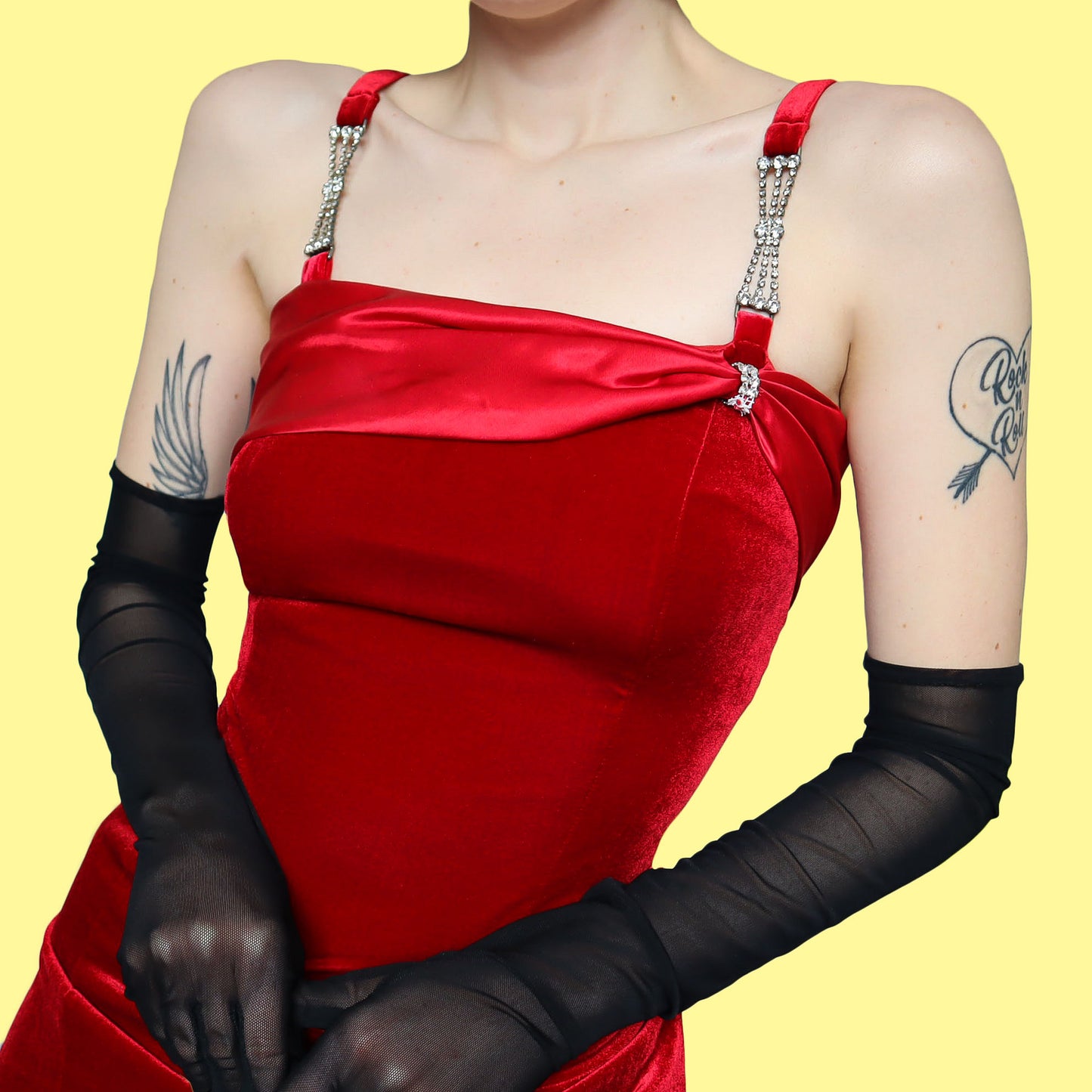 YVE red velvet diamanté dress UK 14-16