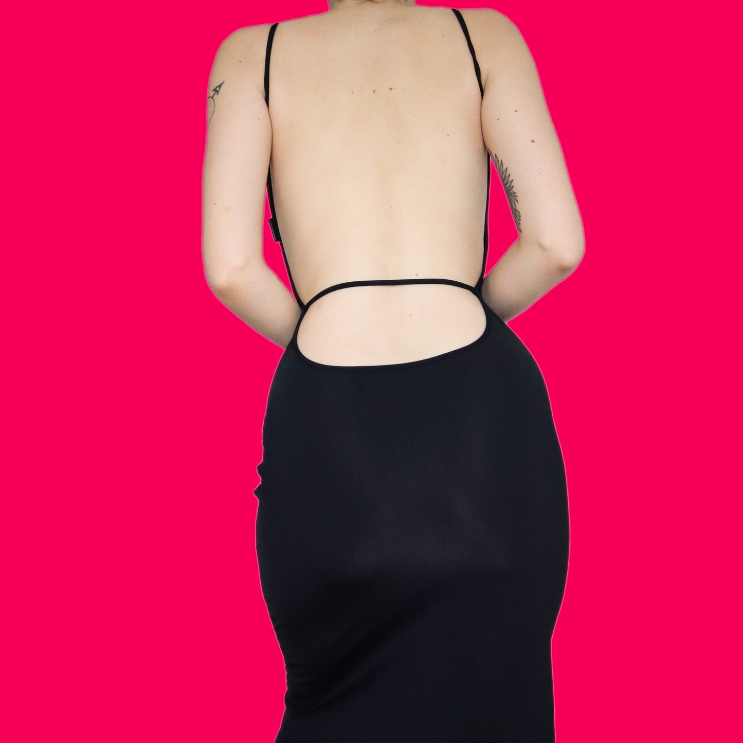 Beautiful designer Nick Coleman black stretch open back dress UK 12