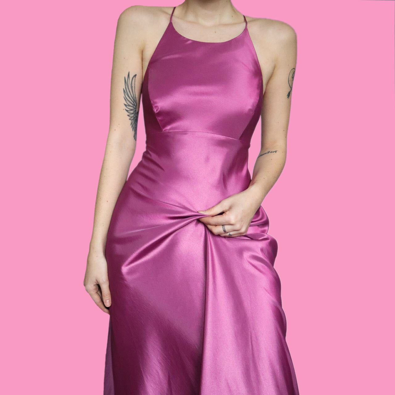 Beautiful pink lace up back evening dress UK 12