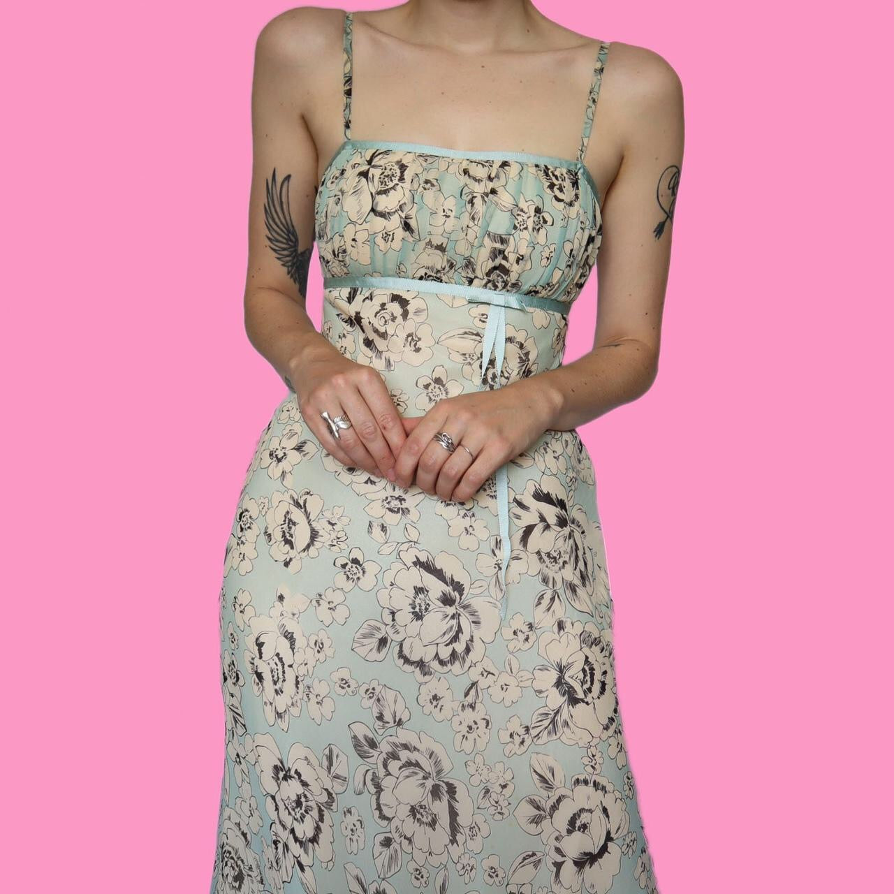 Beautiful floral 100% silk slip midi dress UK 6