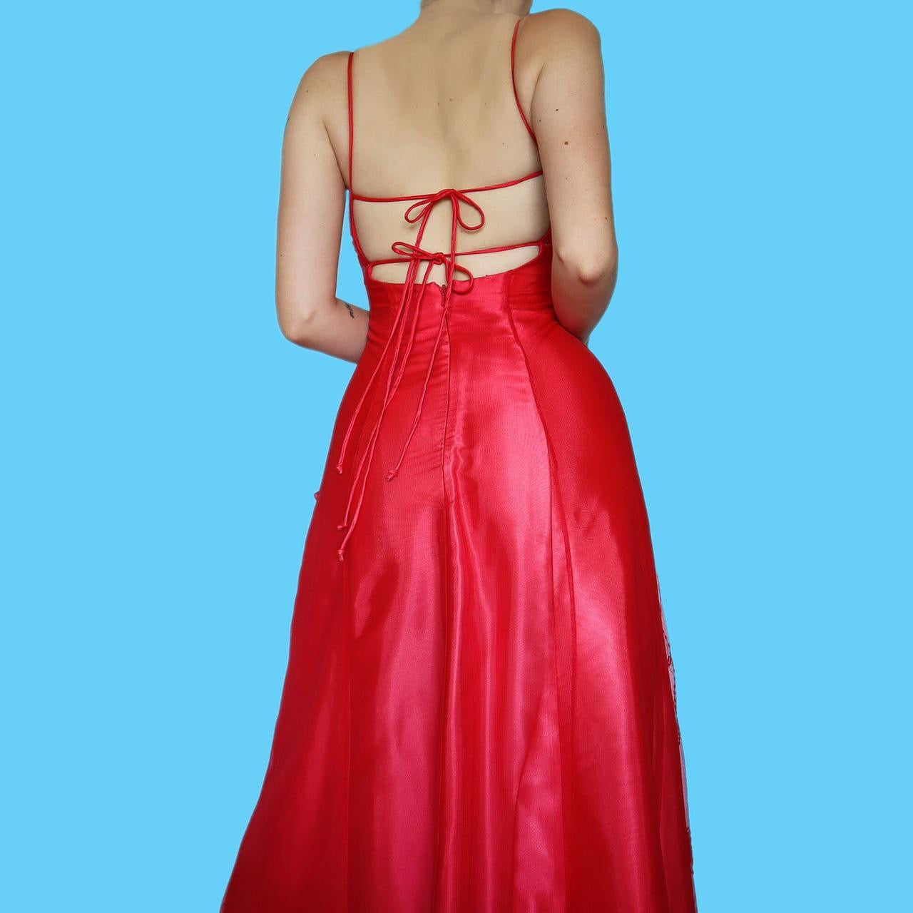 Red beaded a line prom dress UK 10