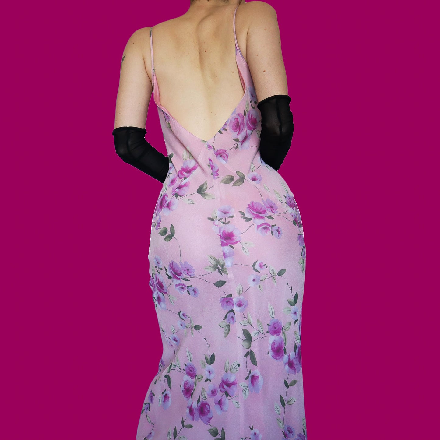 Pink floral slip evening dress UK 14