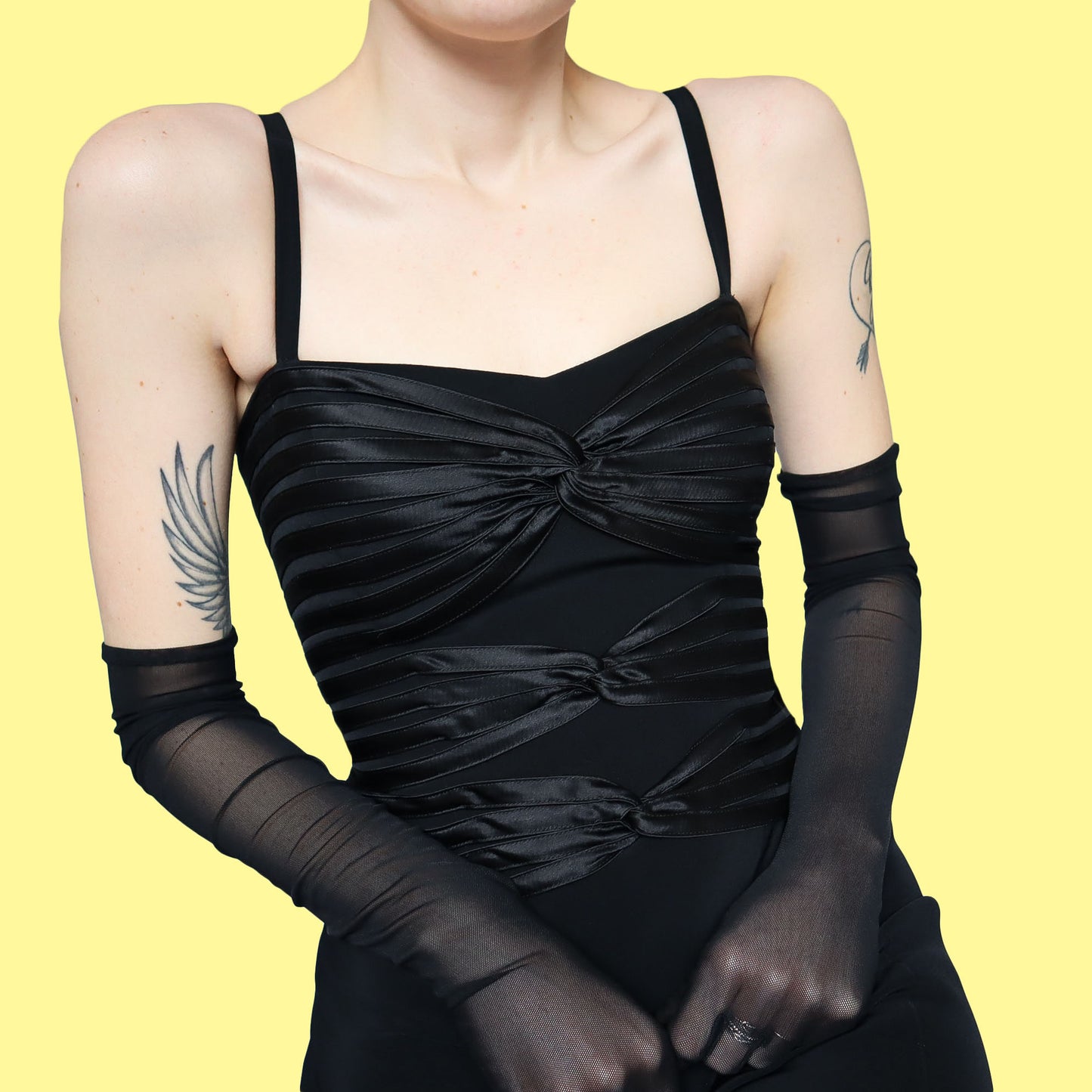 Black satin DUSK evening dress UK 12-14