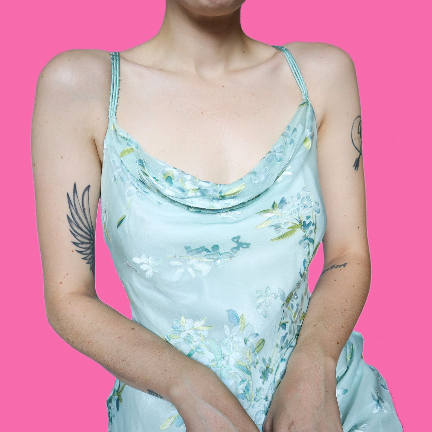 Silk blend floral slip evening dress UK 10