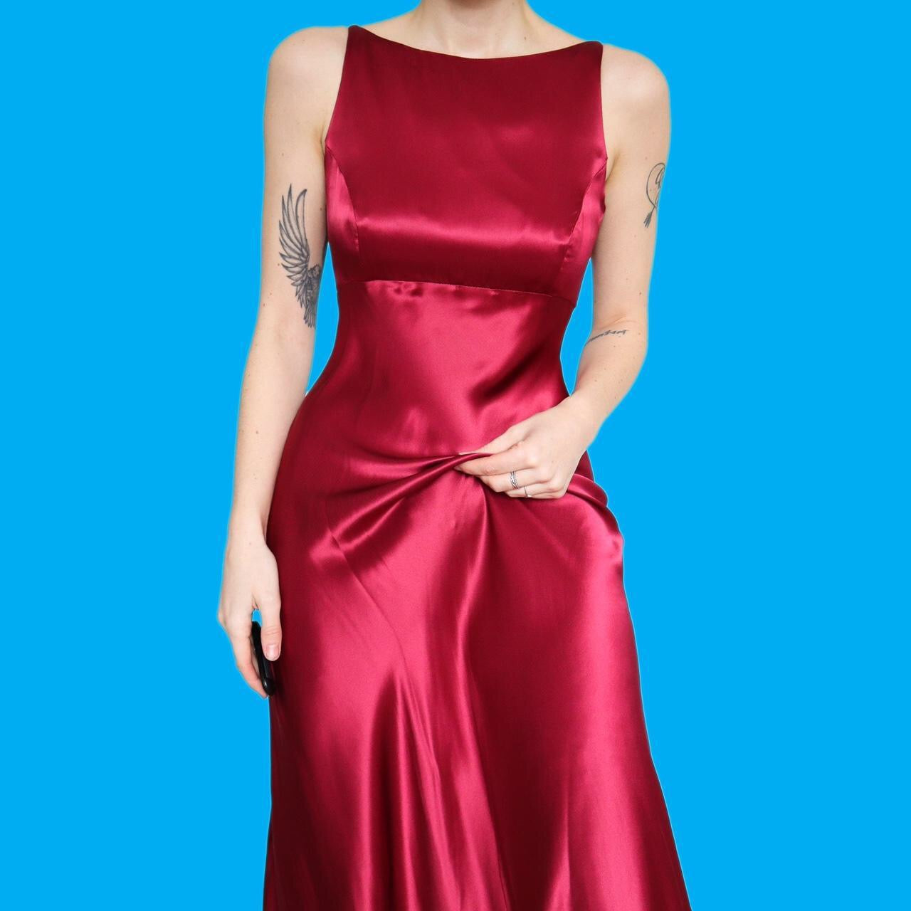 Beautiful red satin low back midi slip dress UK 10