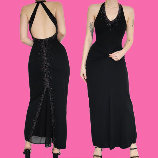 Beautiful black stretch beaded evening dress UK 8