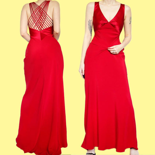 Beautiful bright red strappy back evening dress UK 8
