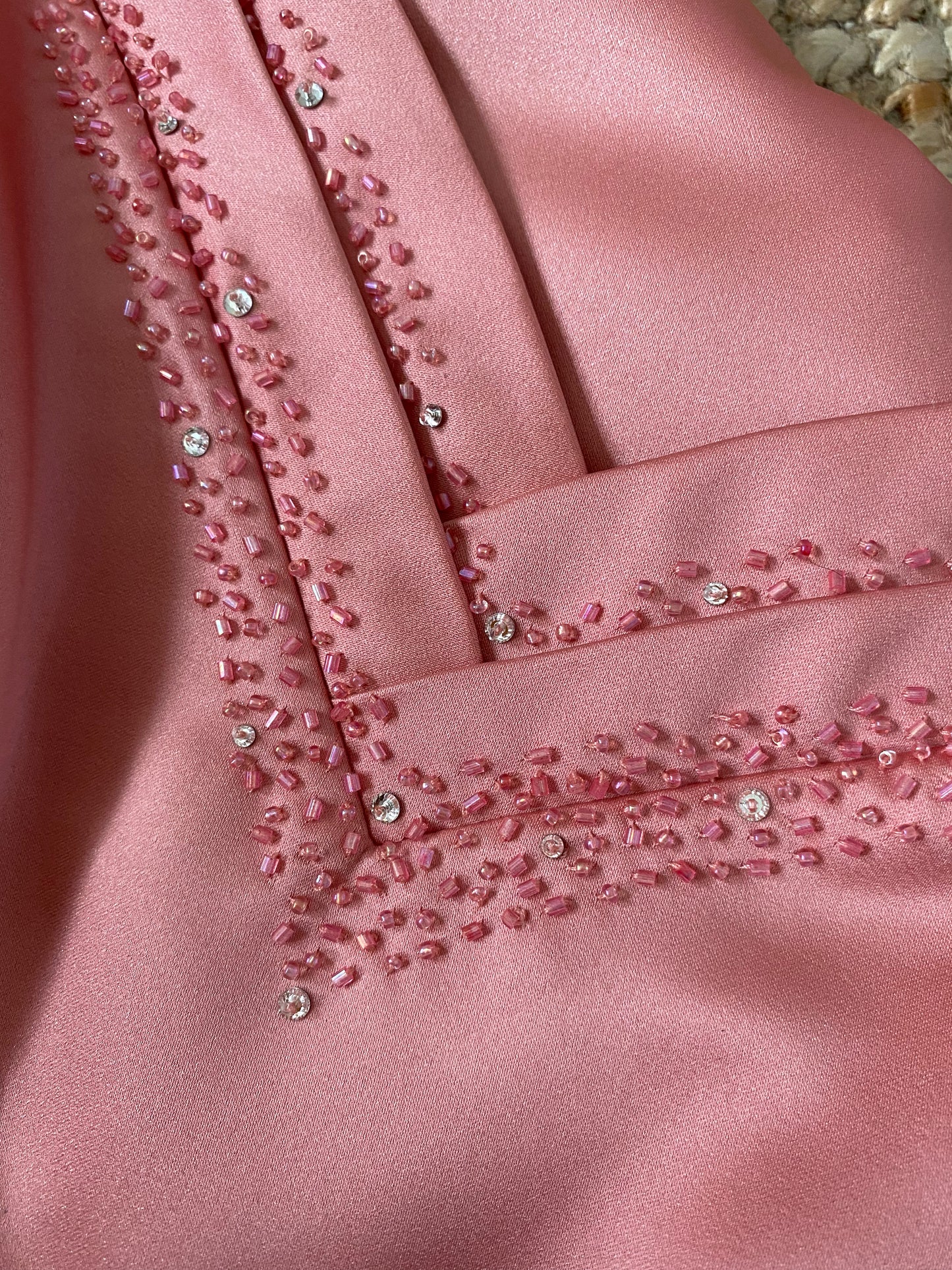 Peachy a-line beaded evening dress UK 10