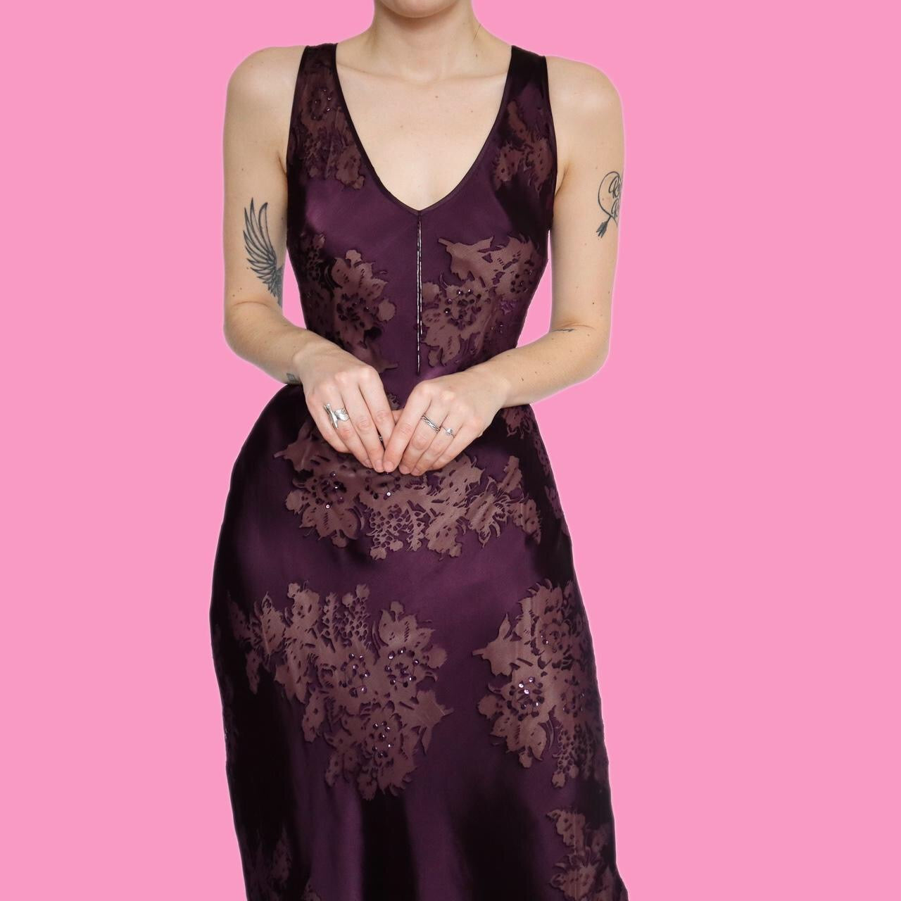 Beautiful silk blend purple evening dress UK 14