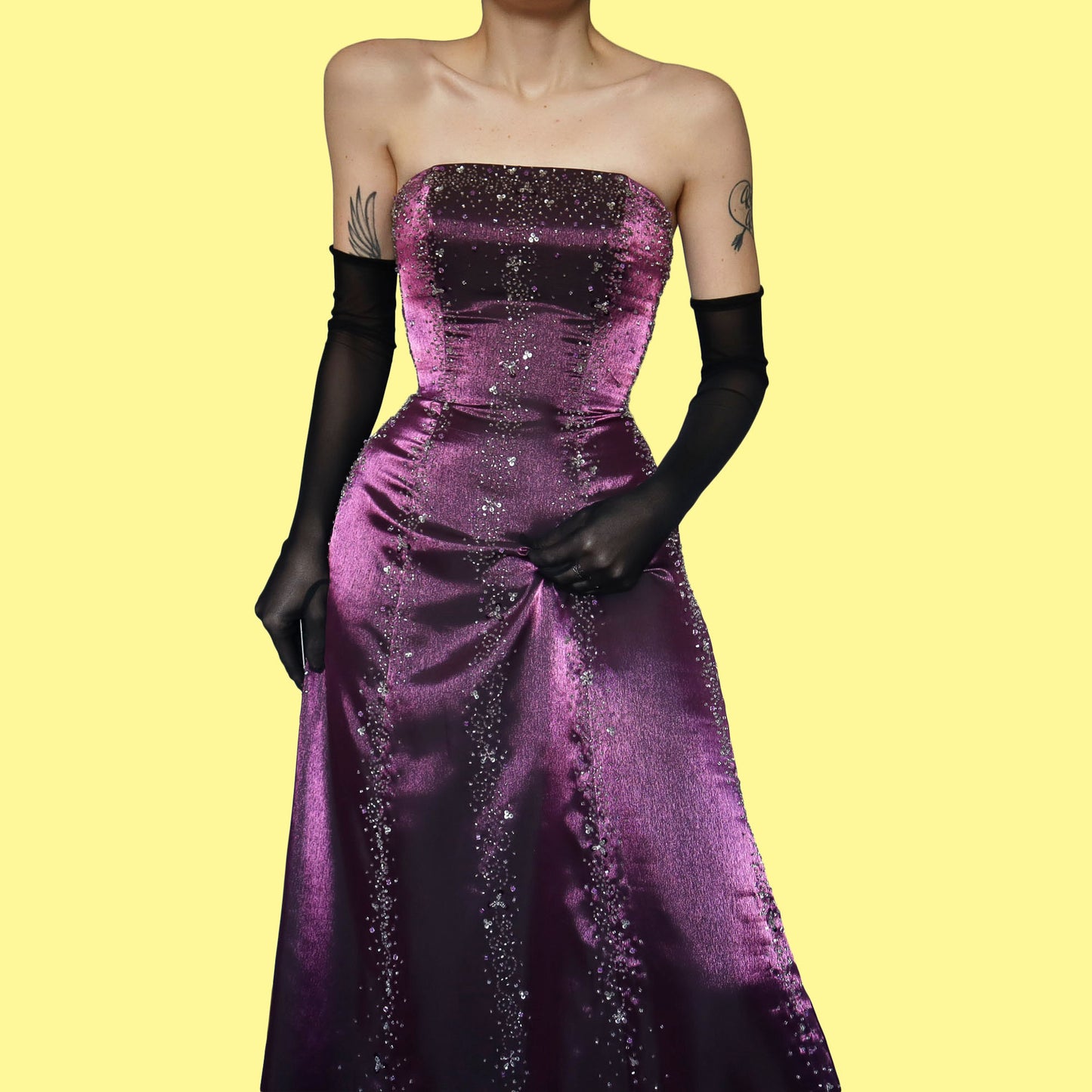 Strapless purple beaded evening dress UK 8-10