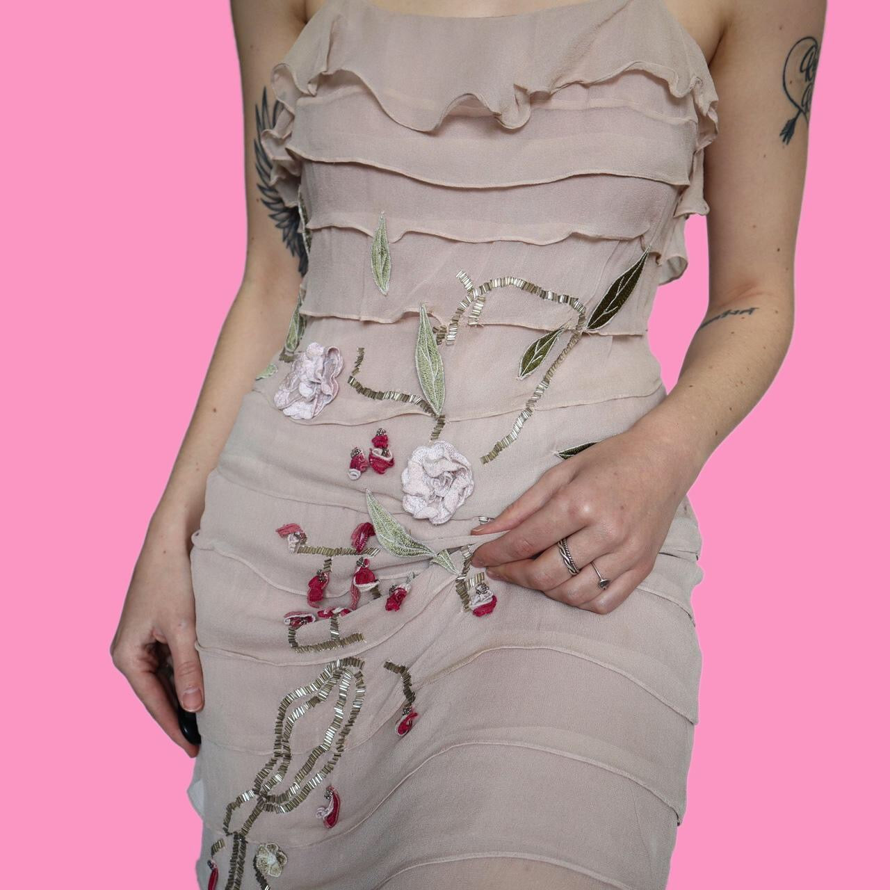 100% silk dusky pink layered mini dress UK 12