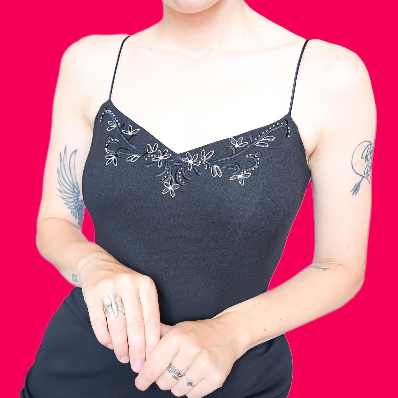 Beautiful black sheer back floral evening dress UK 12