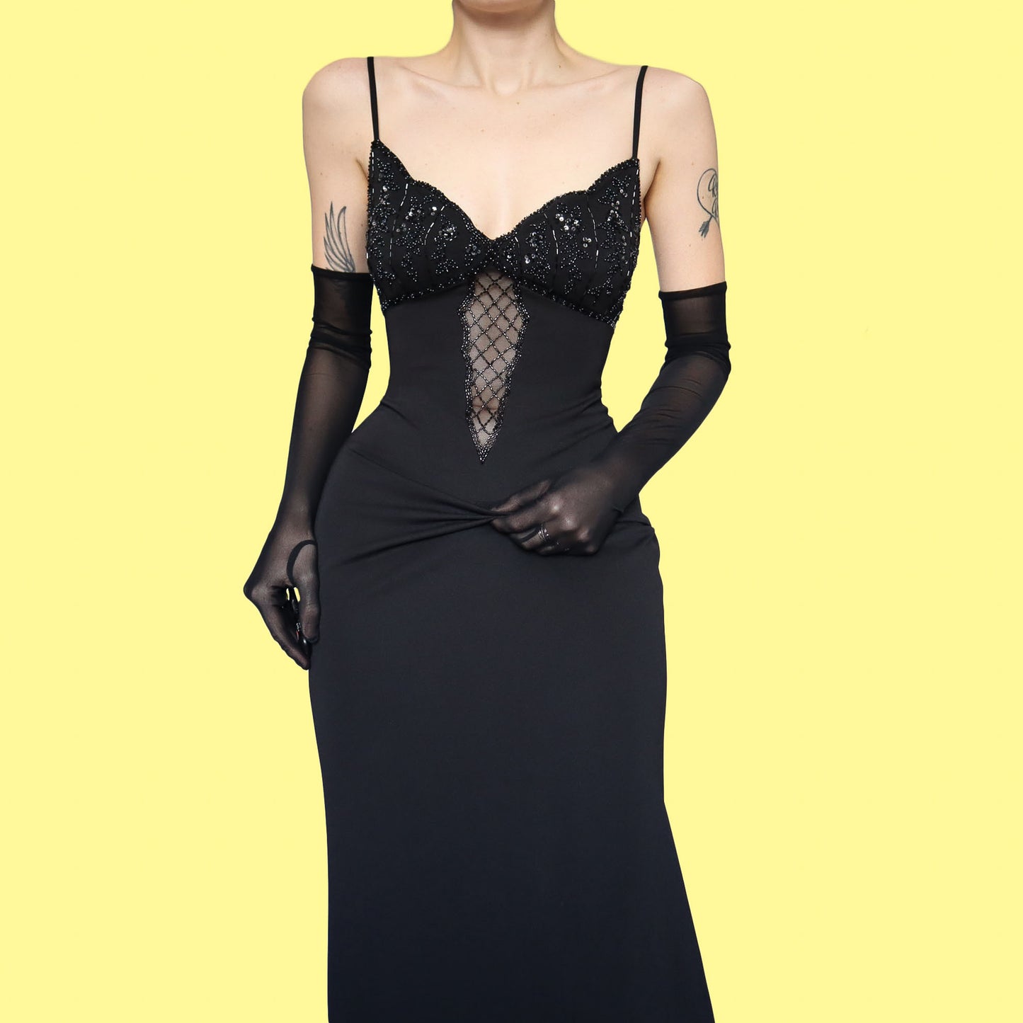 Black beaded evening dress UK 10