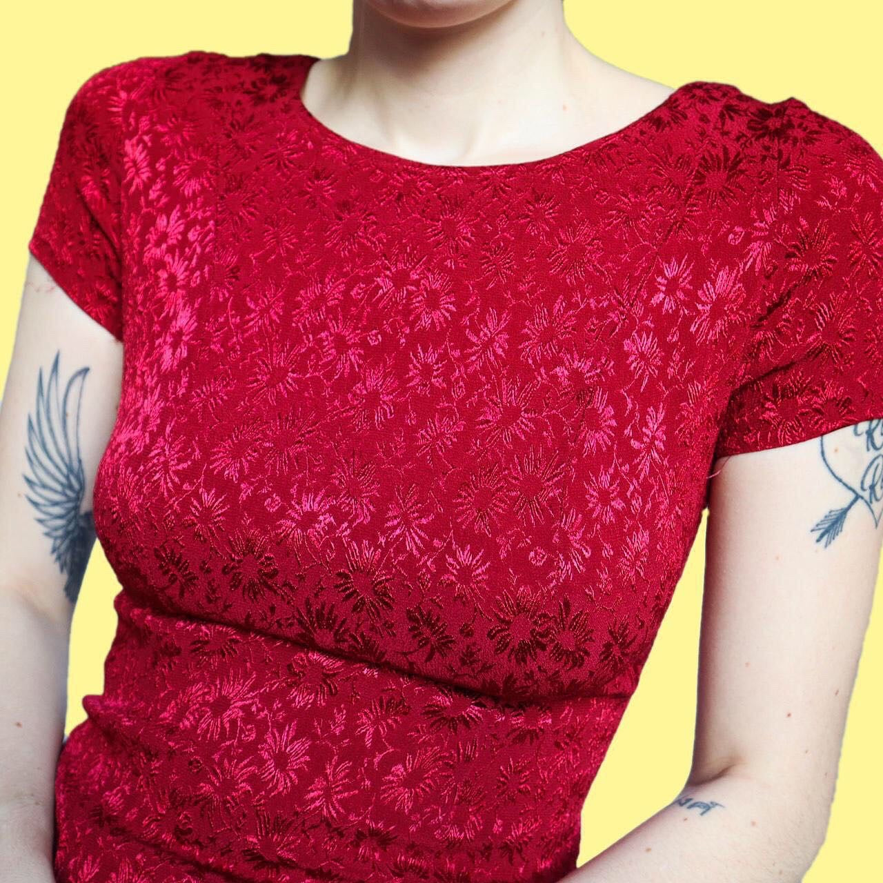 Beautiful red floral Laura Ashley short sleeve midi dress UK 10