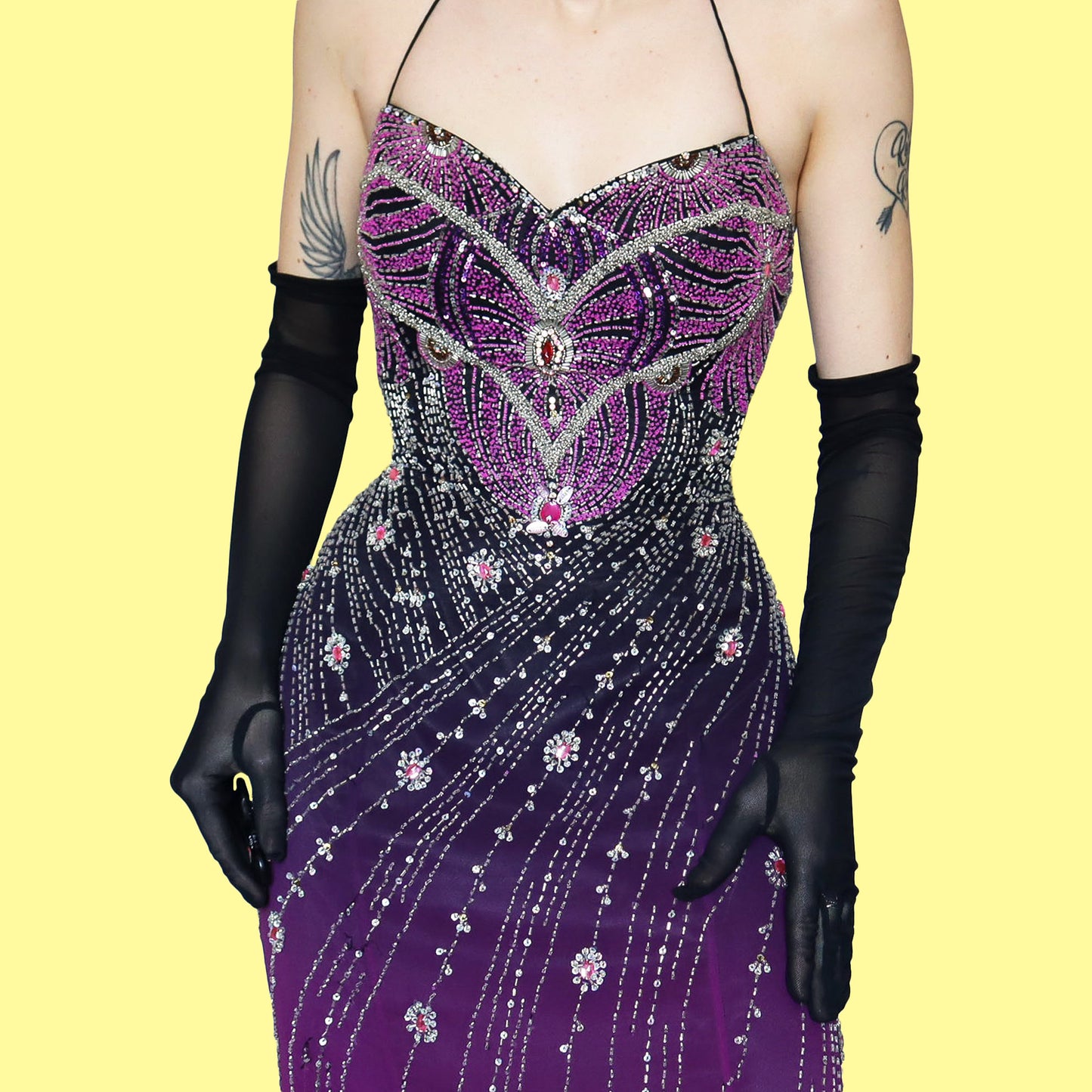 100% silk heavily beaded evening dress UK 14