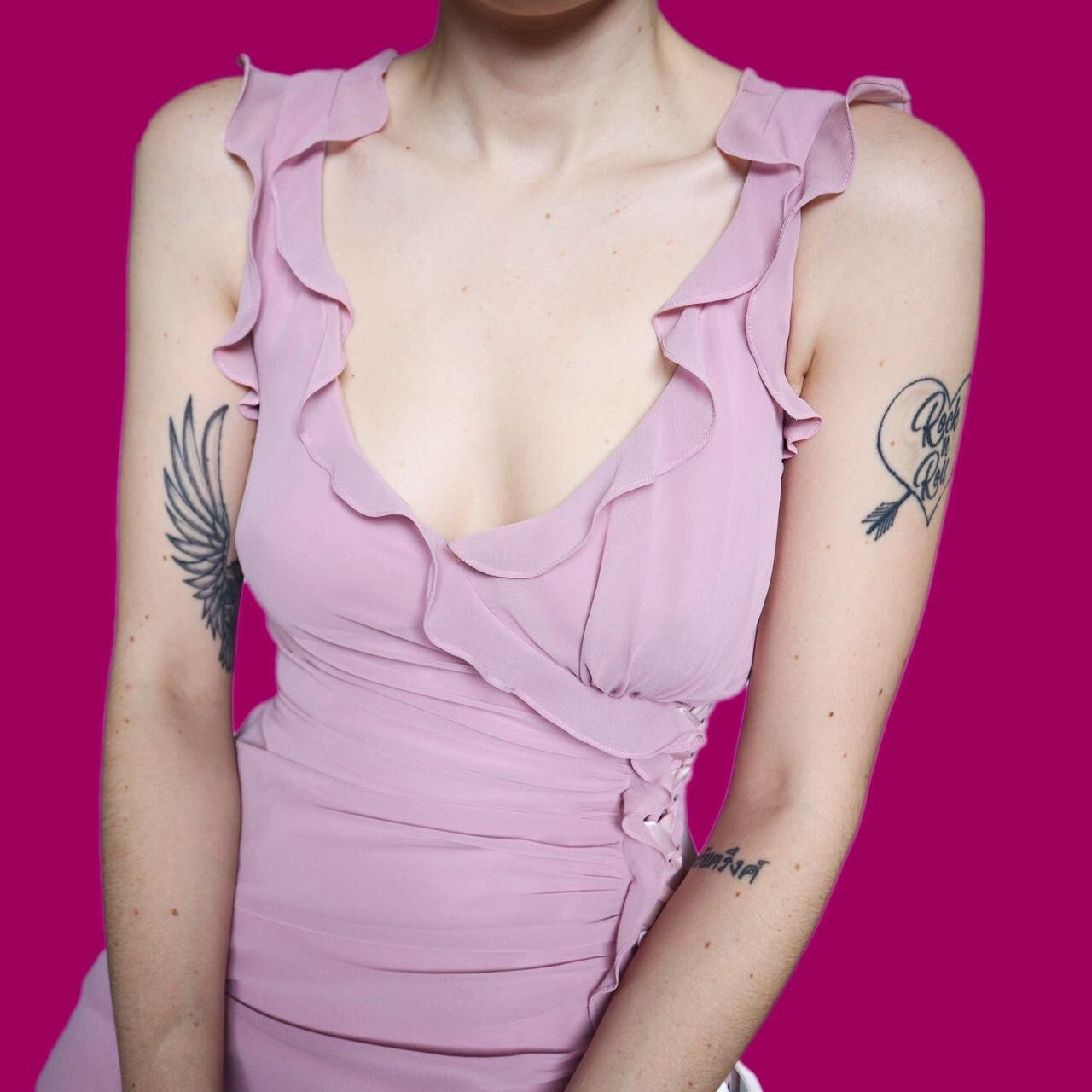 Cute dusky pink frilly midi evening dress UK 10