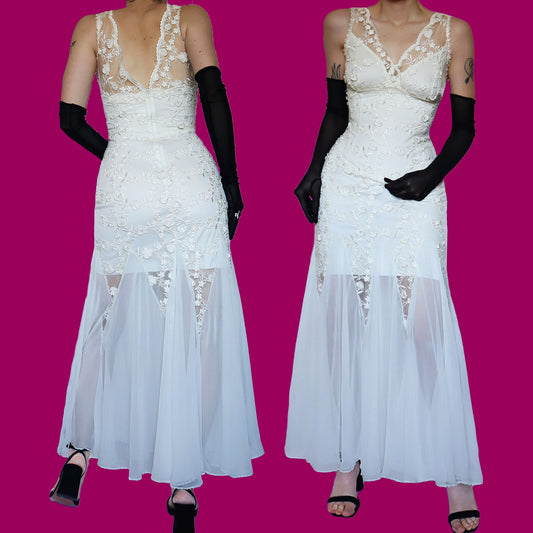 White lace evening wedding dress UK 10