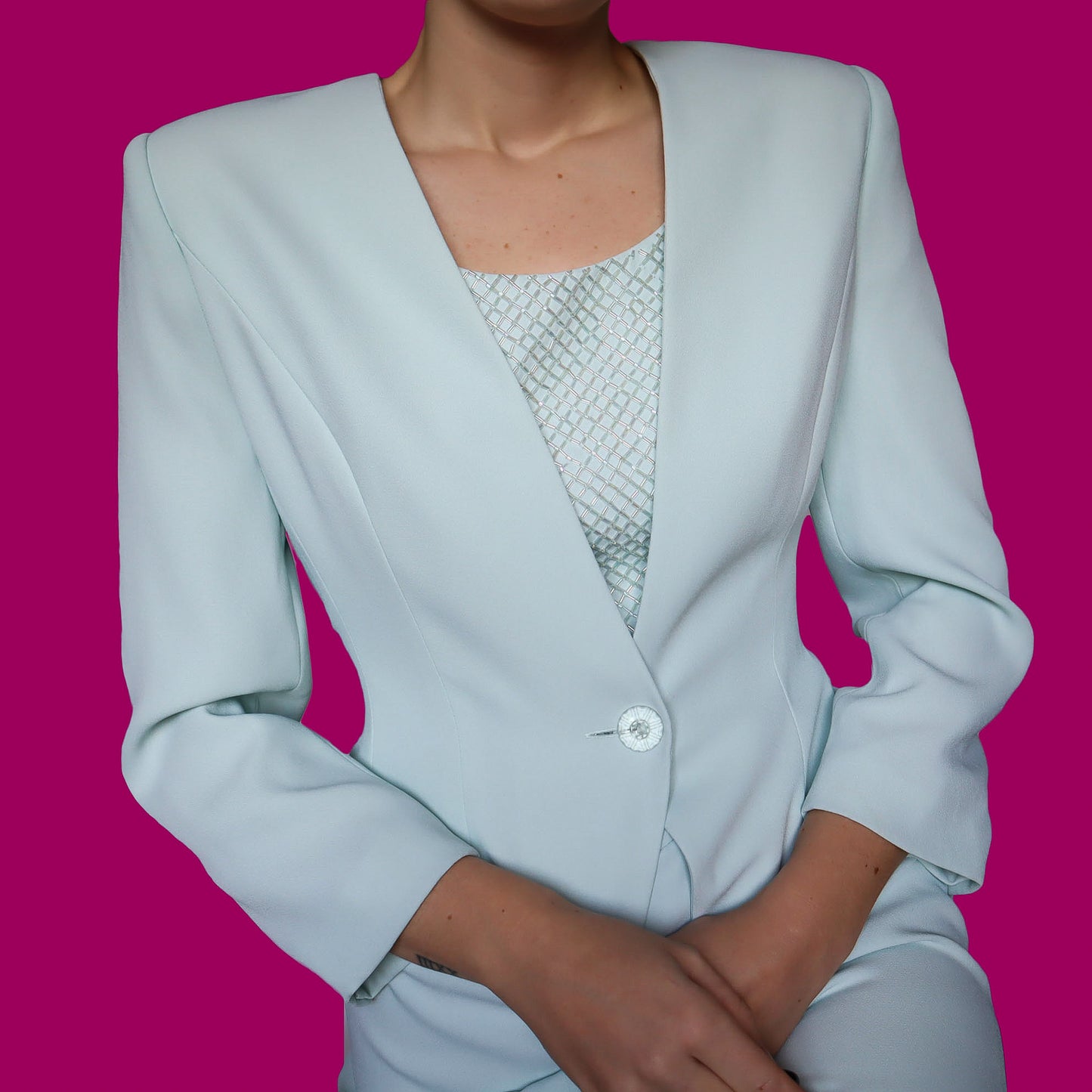 Pastel blue 2 piece dress & jacket suit UK 14