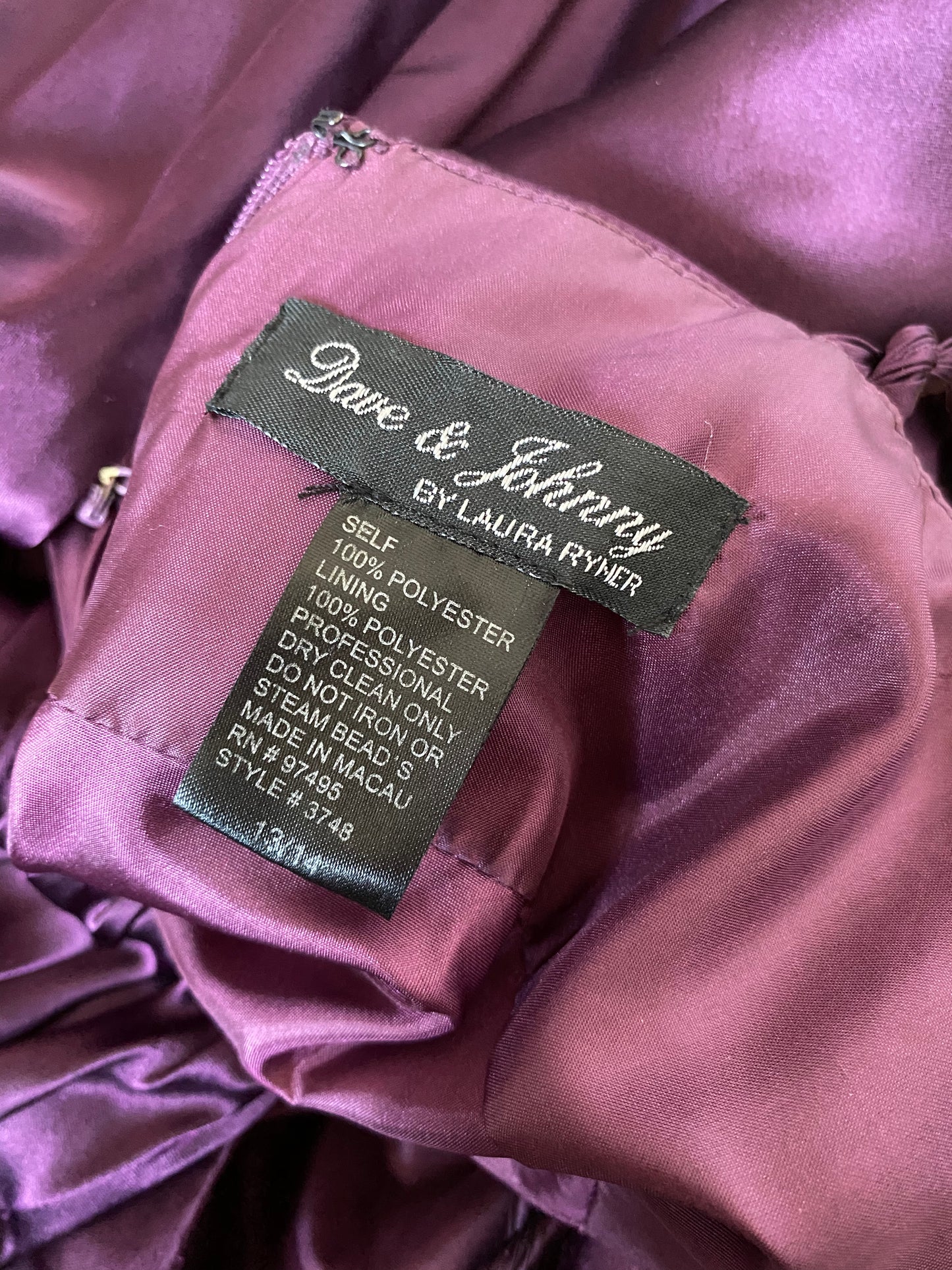 Purple satin beaded evening prom dress UK 8