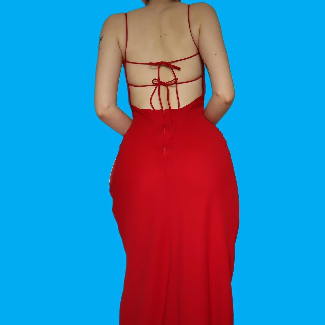 Beautiful red chiffon open back evening dress UK 10