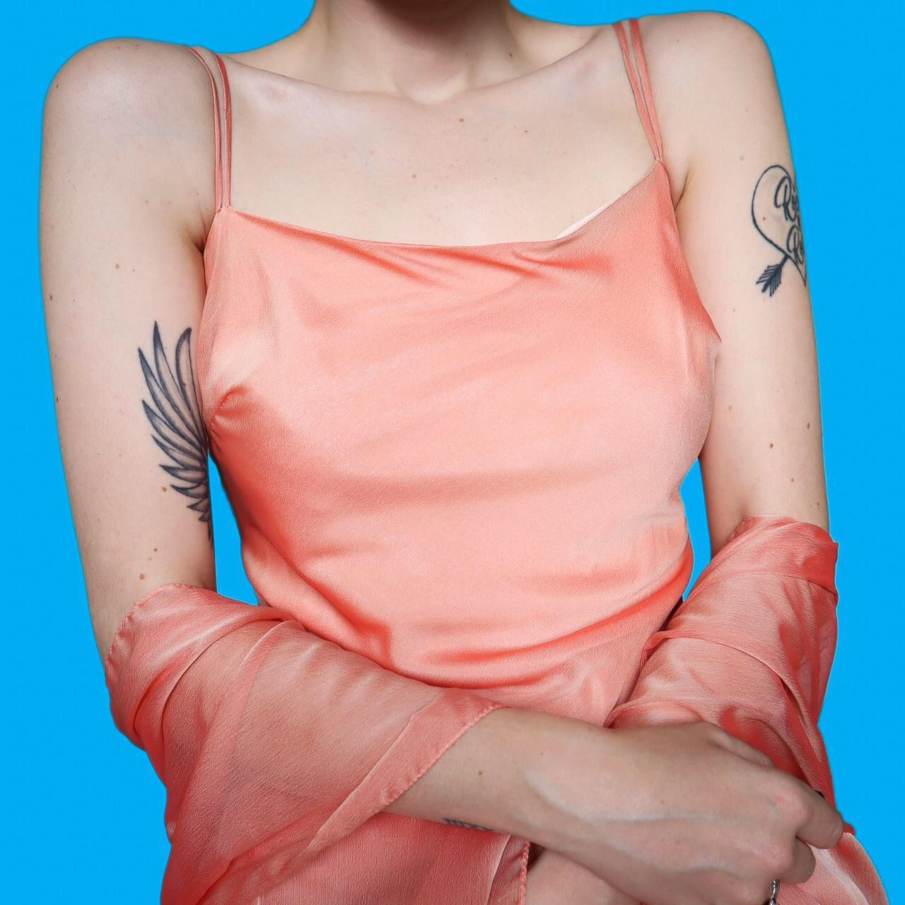 Beautiful peach chiffon frilly evening dress with shawl UK 10