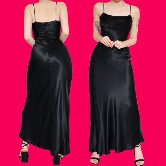 Beautiful black satin slip evening dress UK 8
