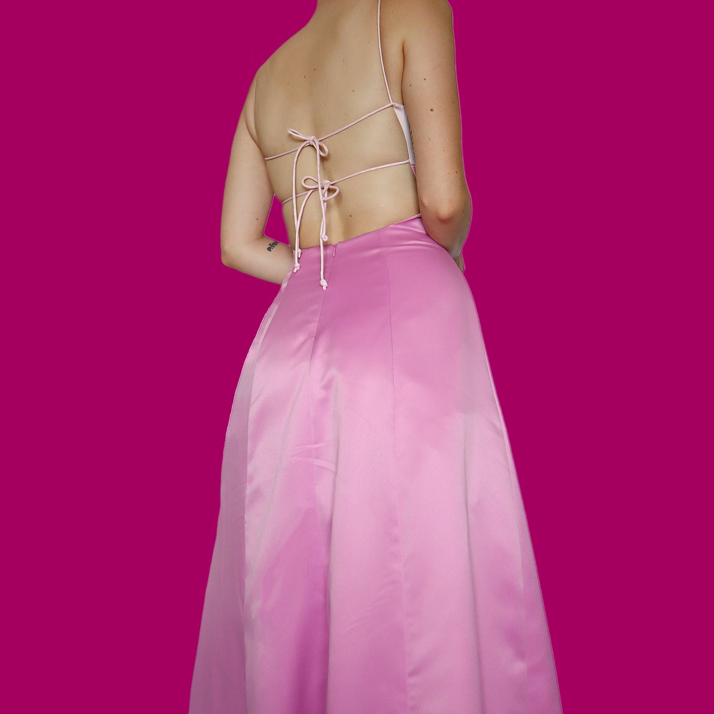 Beautiful pink a line low back evening prom dress UK 10