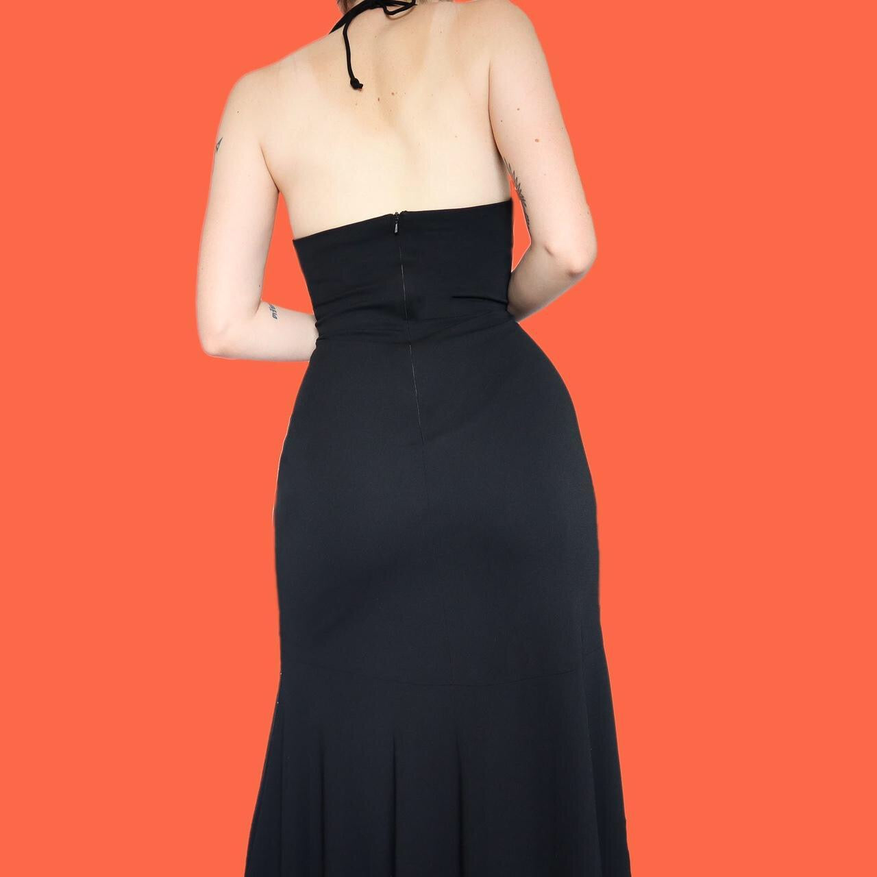 Stunning black & gold stretch evening dress UK 14