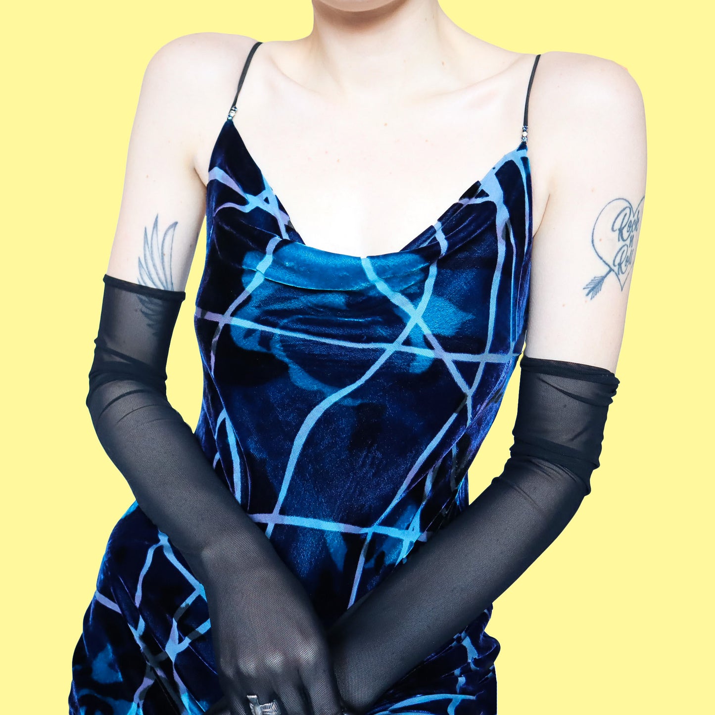 Blue silk blend velvet slip evening dress UK 10