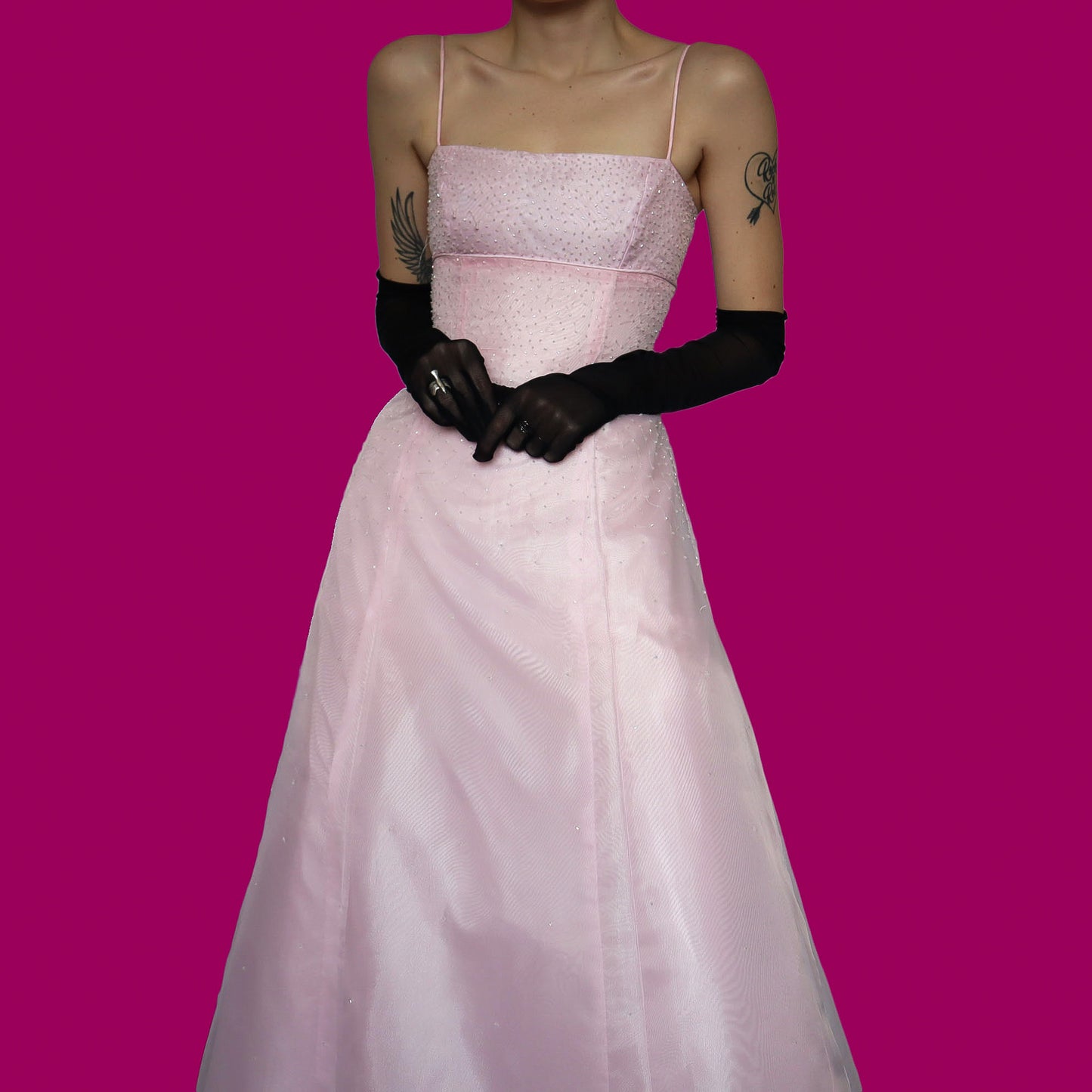 Pink beaded a line evening prom dress UK 10