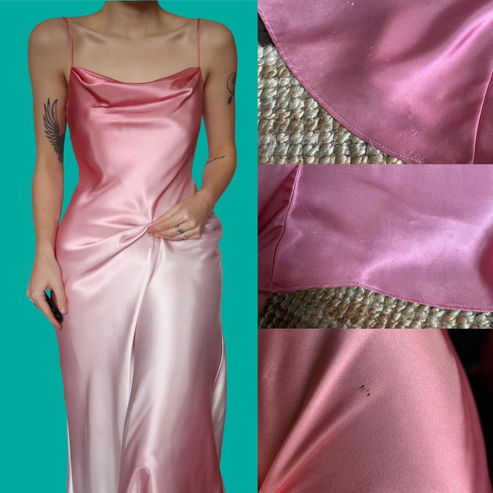 Pink satin ombré evening slip dress UK 12