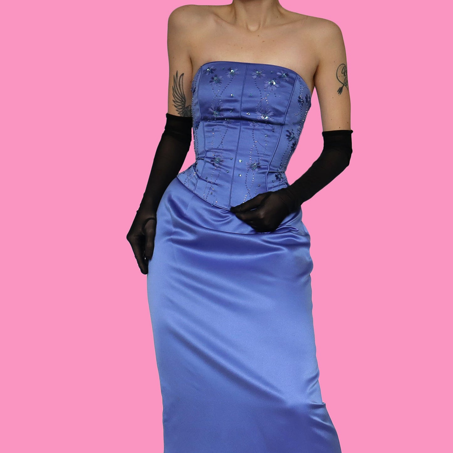 Cornflower strapless corset evening dress UK 10