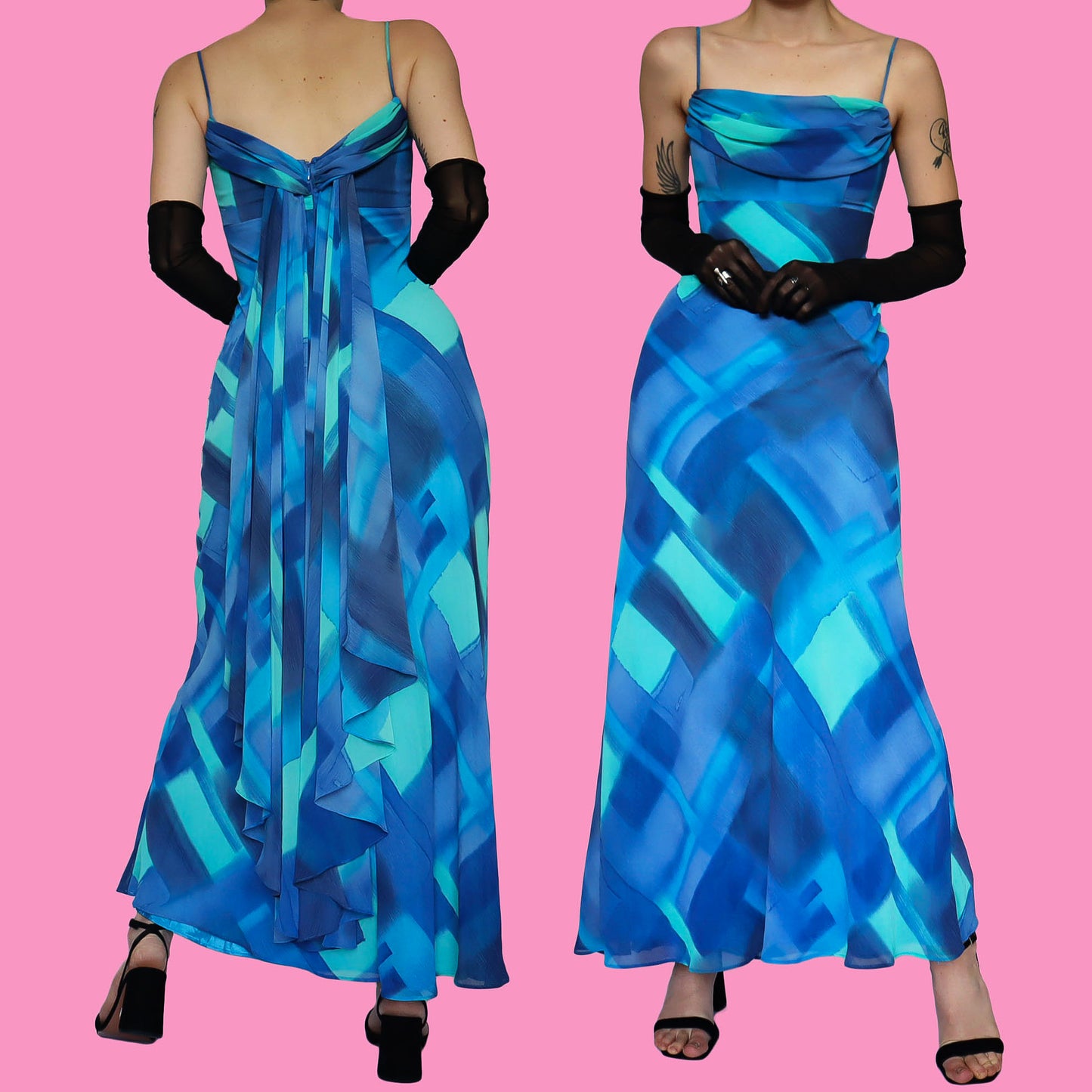 Betsy & Adam blue print evening dress UK 8