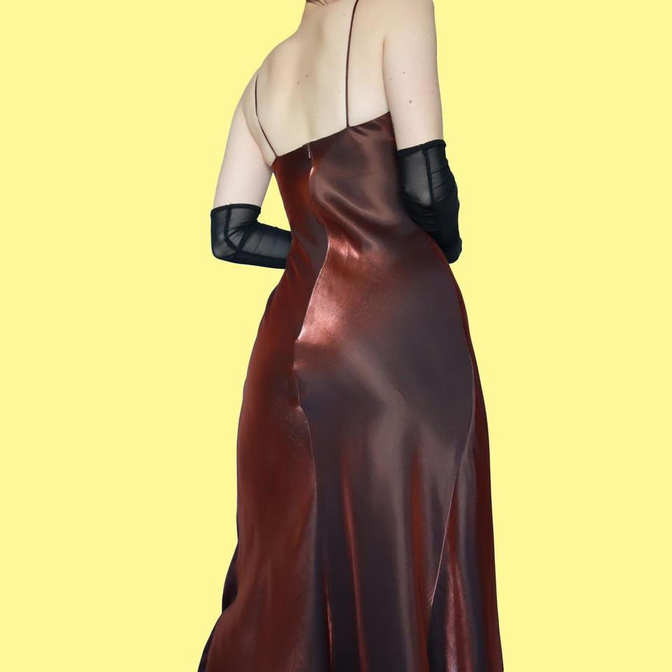 Golden bronze silky evening dress UK 8