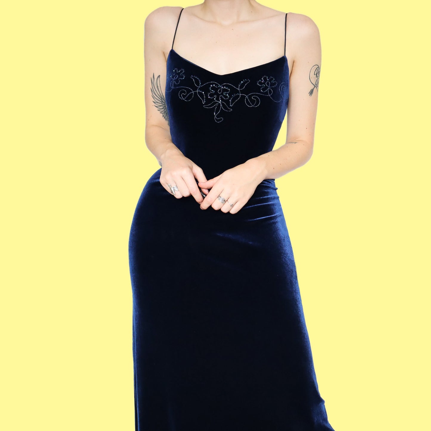 Navy Dave & Johnny velvet evening prom dress UK 16