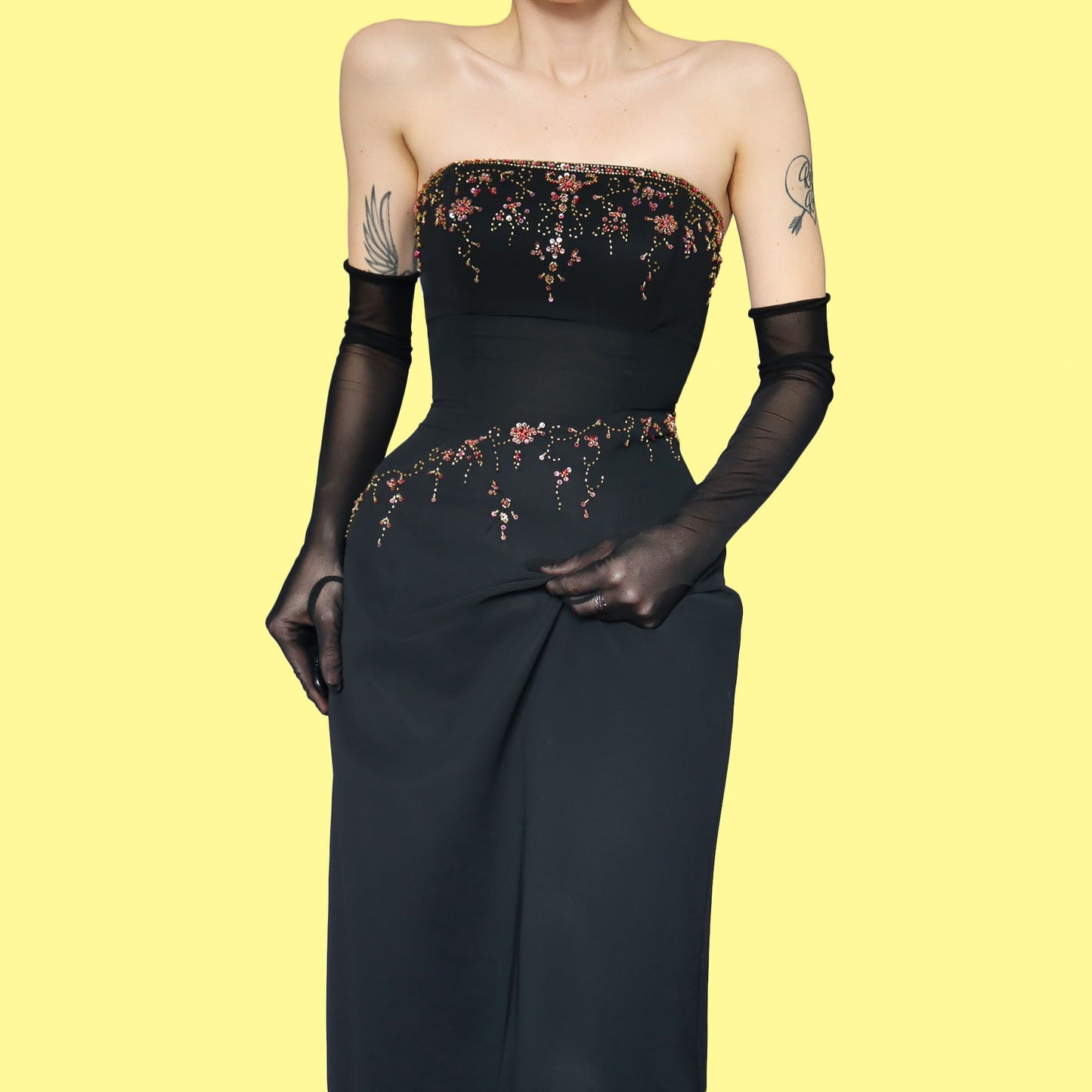 Black strapless sequin & bead evening dress UK 10