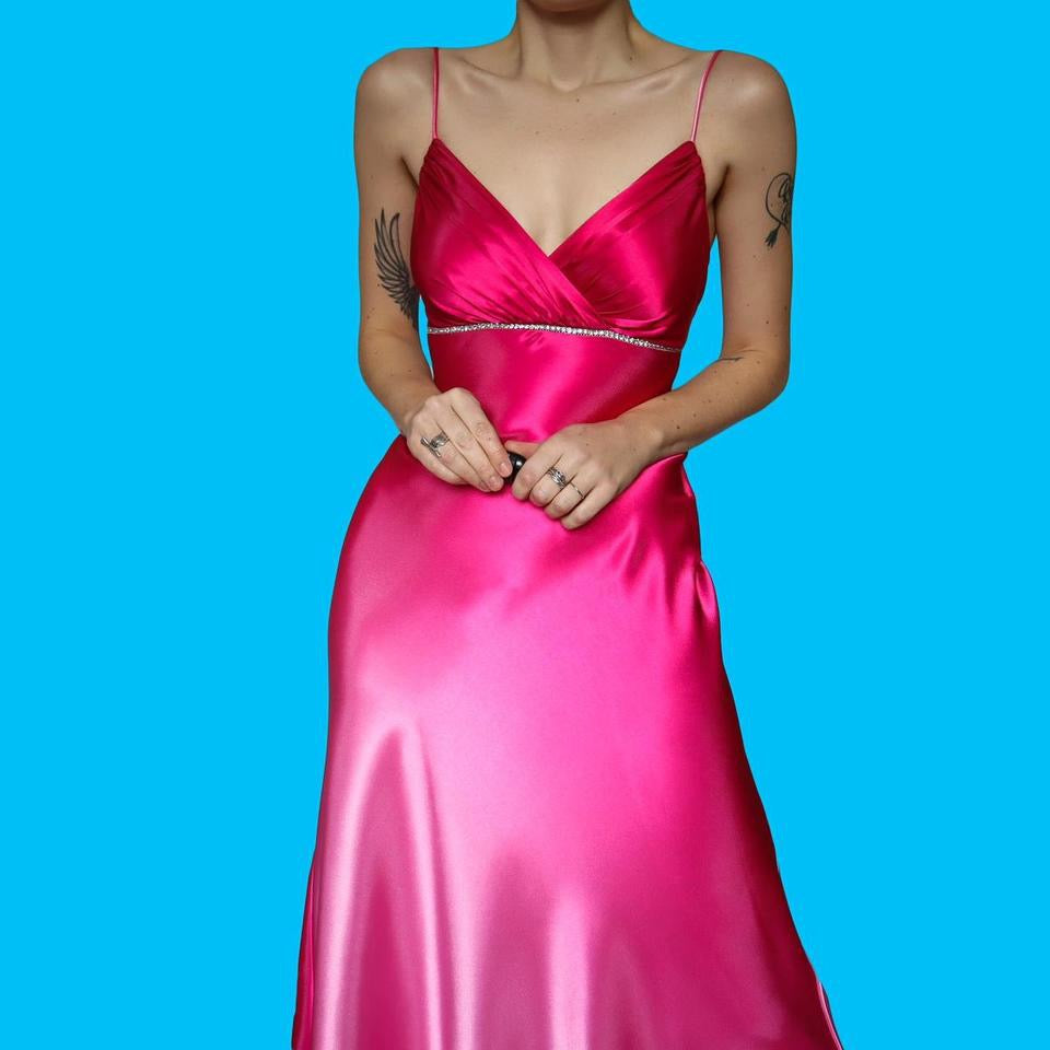 Silky pink ombré diamanté evening dress UK 14